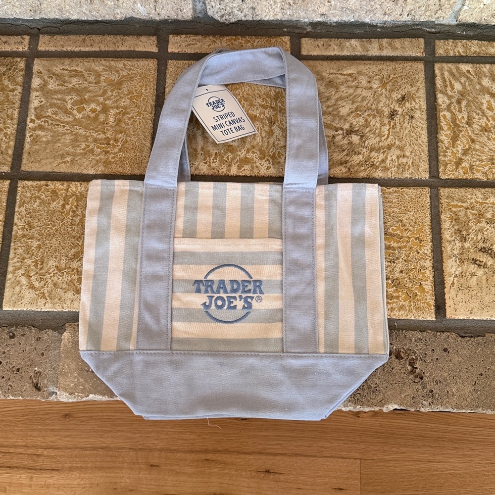 Trader Joe’s Mini Tote in blue.